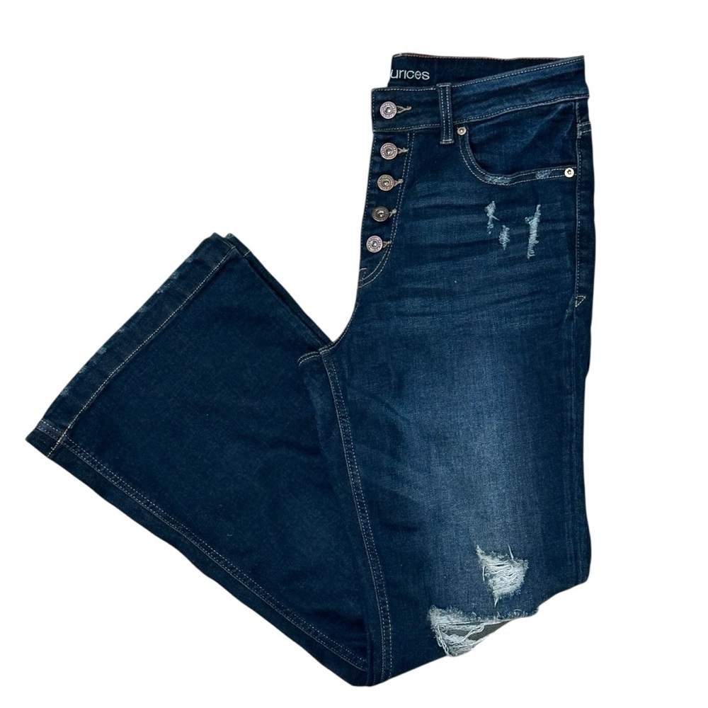 Maurices Women’s 12 Short Dark Wash Distressed High-Rise Flare Jean